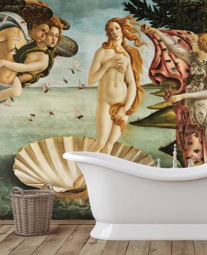 Kunsttapete mit dem Titel Die Geburt der Venus von Botticelli für Decken, Badezimmer und Schlafzimmer Kunsttapete mit dem Titel Die Geburt der Venus von Botticelli für Decken, Badezimmer und Schlafzimmer