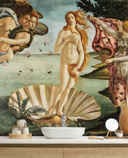 kunsttapet vægmaleri kaldet The Birth of Venus af Botticelli til lofter, badeværelser og soveværelser kunsttapet vægmaleri kaldet The Birth of Venus af Botticelli til lofter, badeværelser og soveværelser
