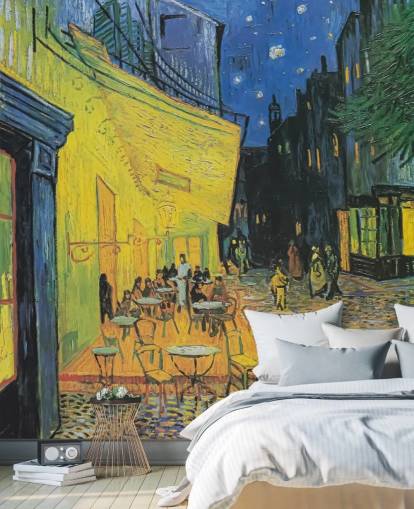 Vincent van Goghin taide-taustakuvamaalaus nimeltä Cafe Terrace at Night makuuhuoneisiin ja yrityksiin