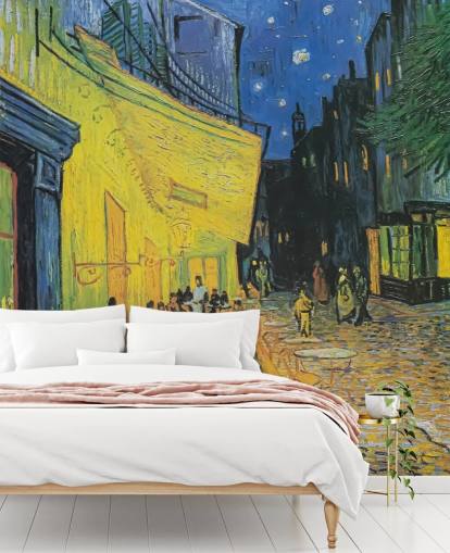 Kunsttapete mit dem Titel Cafe Terrace at Night von Vincent van Gogh für Schlafzimmer und Unternehmen Kunsttapete mit dem Titel Cafe Terrace at Night von Vincent van Gogh für Schlafzimmer und Unternehmen