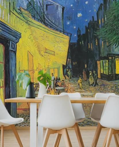 carta da parati fine art chiamata Cafe Terrace at Night di Vincent van Gogh per camere da letto e aziende