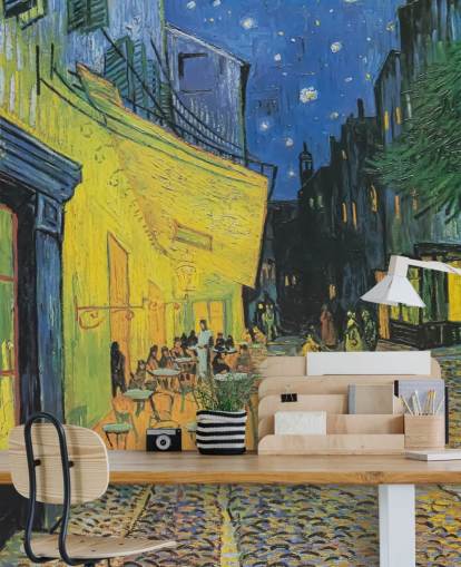 fine art wallpaper mural called Cafe Terrace at Night by Vincent van Gogh for bedrooms and businesses