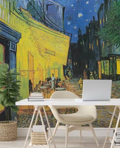 papier peint mural d'art intitulé Cafe Terrace at Night par Vincent van Gogh pour les chambres et les entreprises