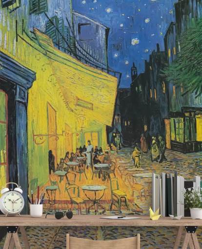 Vincent van Goghin taide-taustakuvamaalaus nimeltä Cafe Terrace at Night makuuhuoneisiin ja yrityksiin