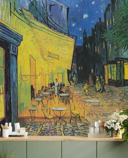 kunsttapet veggmaleri kalt Cafe Terrace at Night av Vincent van Gogh for soverom og bedrifter