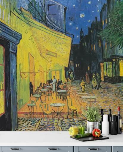 mural de papel de parede de belas artes chamado Cafe Terrace at Night de Vincent van Gogh para quartos e empresas mural de papel de parede de belas artes chamado Cafe Terrace at Night de Vincent van Gogh para quartos e empresas