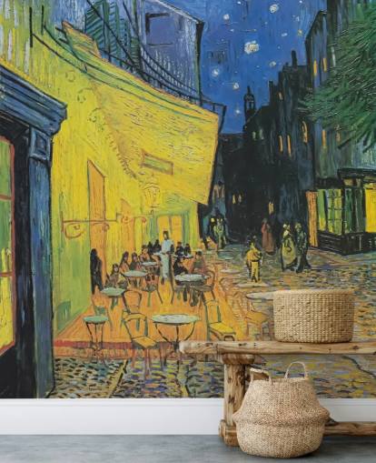 papier peint mural d'art intitulé Cafe Terrace at Night par Vincent van Gogh pour les chambres et les entreprises