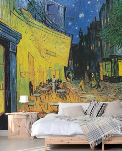 papier peint mural d'art intitulé Cafe Terrace at Night par Vincent van Gogh pour les chambres et les entreprises