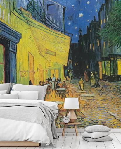 Vincent van Goghin taide-taustakuvamaalaus nimeltä Cafe Terrace at Night makuuhuoneisiin ja yrityksiin Vincent van Goghin taide-taustakuvamaalaus nimeltä Cafe Terrace at Night makuuhuoneisiin ja yrityksiin