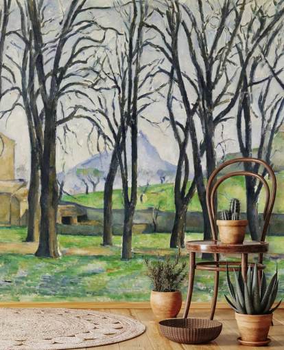 fine art muurschildering genaamd Chestnut Trees at Jas de Bouffan van Paul Cezanne voor slaapkamers en woonkamers