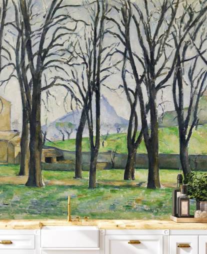 mural de parede de belas artes chamado Chestnut Trees at Jas de Bouffan, de Paul Cezanne, para quartos e salas de estar