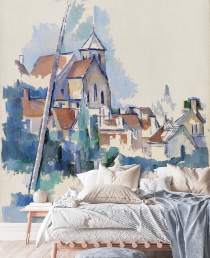 mural de parede de belas artes chamado Igreja em Montigny-sur-Loing de Paul Cezanne para quartos, salas de estar e escritórios domésticos mural de parede de belas artes chamado Igreja em Montigny-sur-Loing de Paul Cezanne para quartos, salas de estar e escritórios domésticos