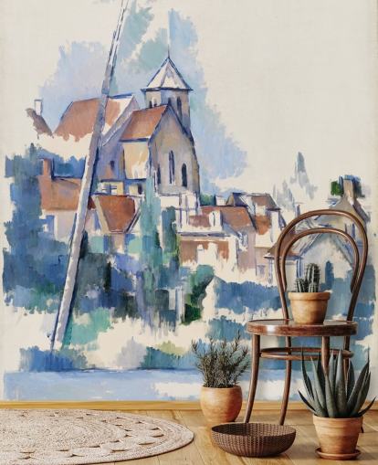fresque murale d'art intitulée Église de Montigny-sur-Loing par Paul Cézanne pour les chambres, les salons et les bureaux à domicile