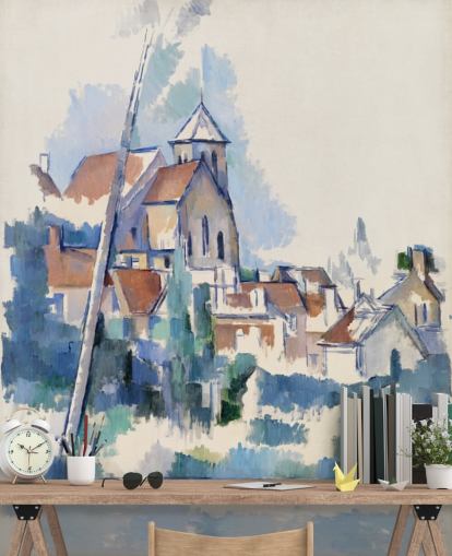 mural de parede de belas artes chamado Igreja em Montigny-sur-Loing de Paul Cezanne para quartos, salas de estar e escritórios domésticos
