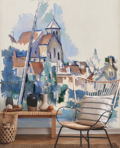 konstväggmålning kallad Church at Montigny-sur-Loing av Paul Cezanne för sovrum, vardagsrum och hemmakontor