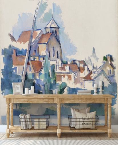 mural de parede de belas artes chamado Igreja em Montigny-sur-Loing de Paul Cezanne para quartos, salas de estar e escritórios domésticos