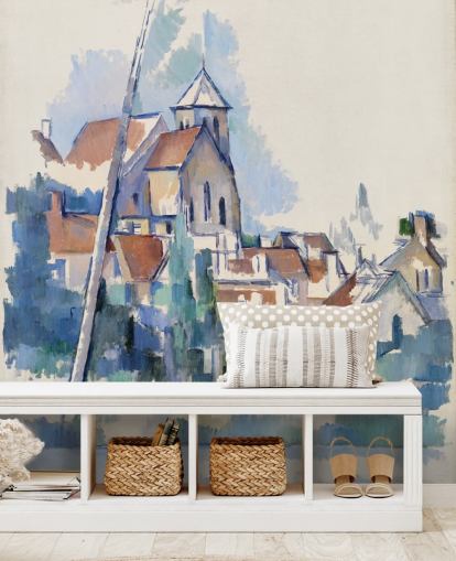 konstväggmålning kallad Church at Montigny-sur-Loing av Paul Cezanne för sovrum, vardagsrum och hemmakontor