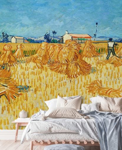 fine art wall mural called Harvest in Provence by Vincent van Gogh for living rooms, bedrooms and kitchens