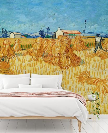 fine art wall mural called Harvest in Provence by Vincent van Gogh for living rooms, bedrooms and kitchens