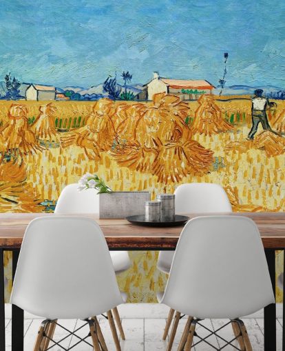 kunstvægmaleri kaldet Harvest in Provence af Vincent van Gogh til stuer, soveværelser og køkkener