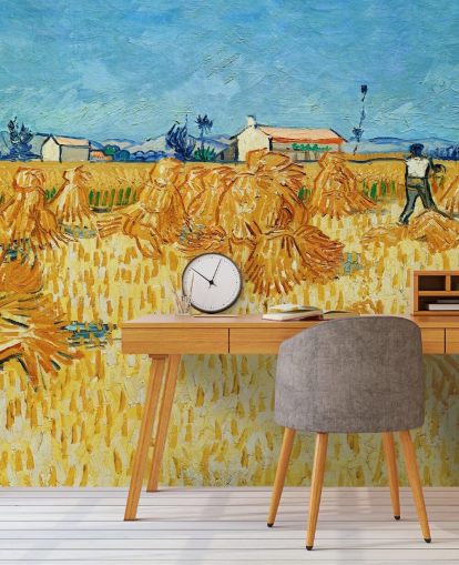 Kunsttapete mit dem Titel Harvest in Provence von Vincent van Gogh für Wohnzimmer, Schlafzimmer und Küchen Kunsttapete mit dem Titel Harvest in Provence von Vincent van Gogh für Wohnzimmer, Schlafzimmer und Küchen