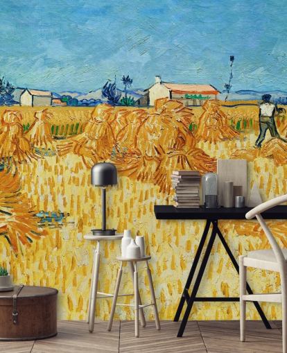 fine art wall mural called Harvest in Provence by Vincent van Gogh for living rooms, bedrooms and kitchens