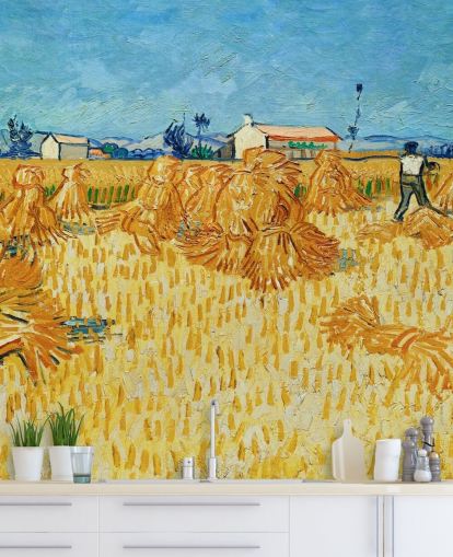 kunstveggmaleri kalt Harvest in Provence av Vincent van Gogh for stuer, soverom og kjøkken