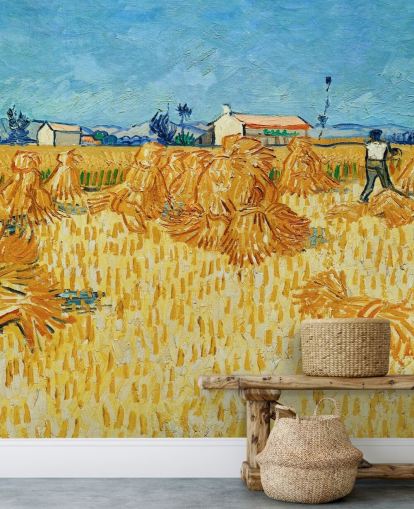 fine art wall mural called Harvest in Provence by Vincent van Gogh for living rooms, bedrooms and kitchens