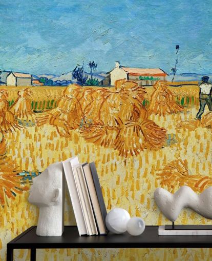 fine art wall mural called Harvest in Provence by Vincent van Gogh for living rooms, bedrooms and kitchens