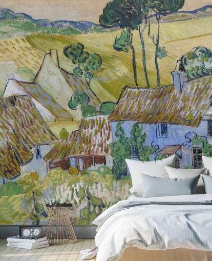 Kunsttapete mit dem Titel Farms near Auvers von Vincent van Gogh für Wohn-, Schlaf- und Esszimmer