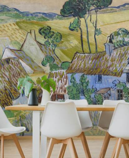 mural de pared de bellas artes llamado Farms near Auvers de Vincent van Gogh para salas de estar, dormitorios y comedores