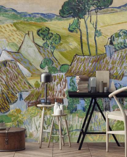 kunstvægmaleri kaldet Farms near Auvers af Vincent van Gogh til stuer, soveværelser og spisestuer