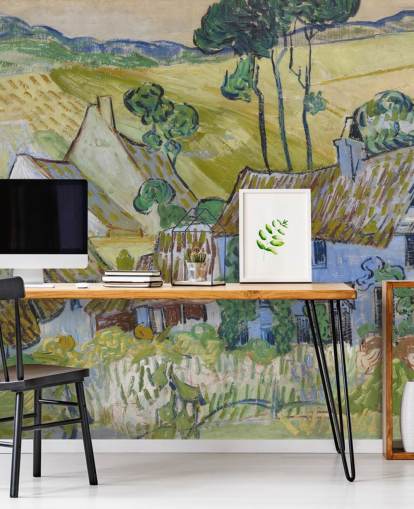 murale d'arte chiamato Farms near Auvers di Vincent van Gogh per salotti, camere da letto e sale da pranzo