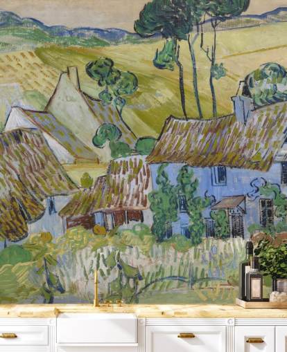 fresque murale d'art intitulée Fermes près d'Auvers par Vincent van Gogh pour les salons, les chambres et les salles à manger