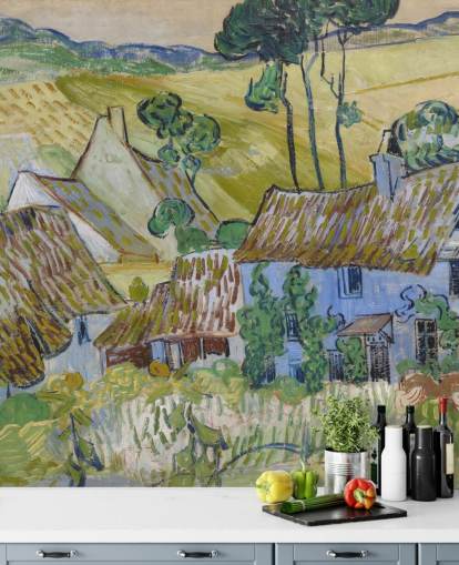 kunstvægmaleri kaldet Farms near Auvers af Vincent van Gogh til stuer, soveværelser og spisestuer