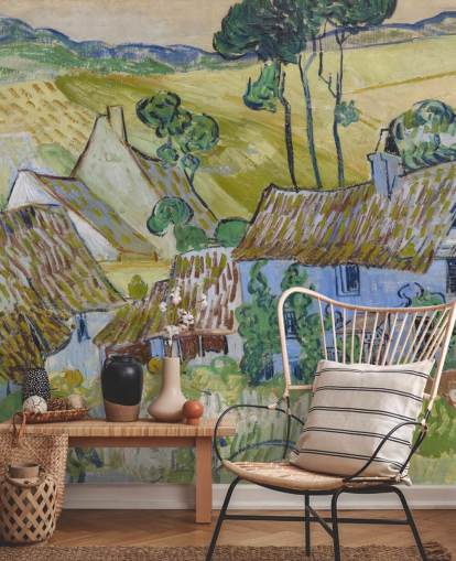 mural de pared de bellas artes llamado Farms near Auvers de Vincent van Gogh para salas de estar, dormitorios y comedores