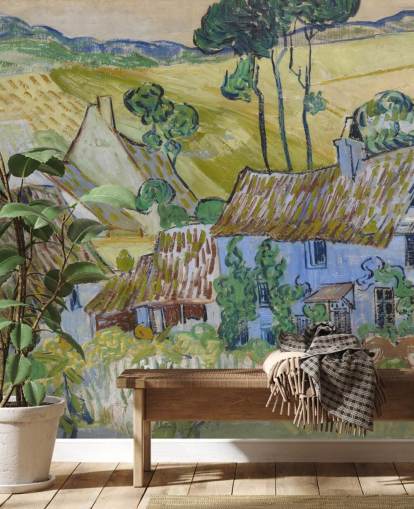 Kunsttapete mit dem Titel Farms near Auvers von Vincent van Gogh für Wohn-, Schlaf- und Esszimmer