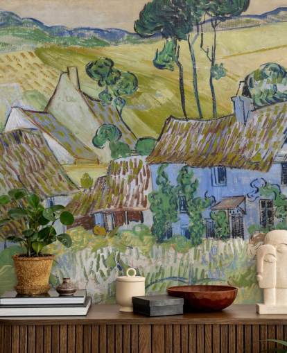 fine art wall mural called Farms near Auvers by Vincent van Gogh for living rooms, bedrooms and dining rooms fine art wall mural called Farms near Auvers by Vincent van Gogh for living rooms, bedrooms and dining rooms