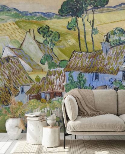mural de pared de bellas artes llamado Farms near Auvers de Vincent van Gogh para salas de estar, dormitorios y comedores
