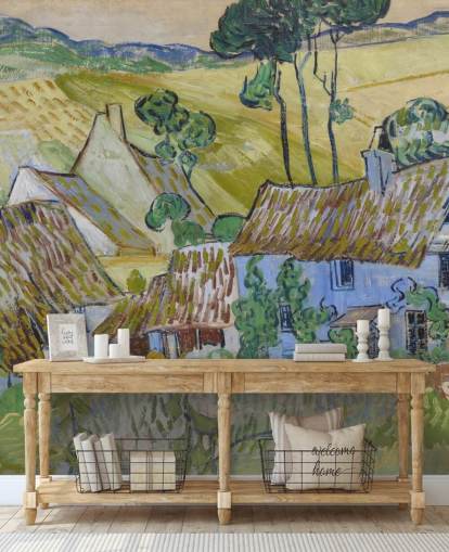 mural de pared de bellas artes llamado Farms near Auvers de Vincent van Gogh para salas de estar, dormitorios y comedores