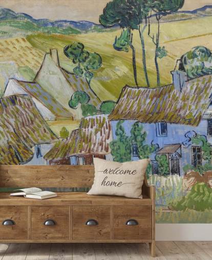mural de pared de bellas artes llamado Farms near Auvers de Vincent van Gogh para salas de estar, dormitorios y comedores