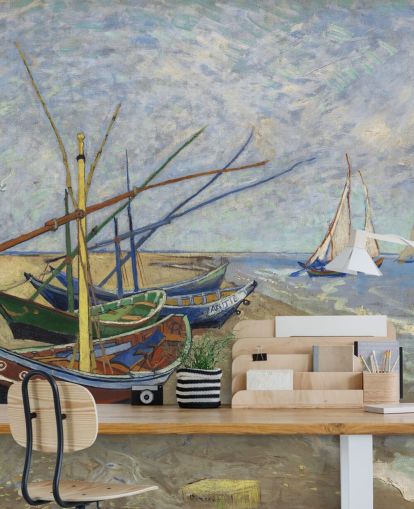 carta da parati fine art chiamata Fishing Boats on the Beach di van Gogh per cucine, bagni e salotti