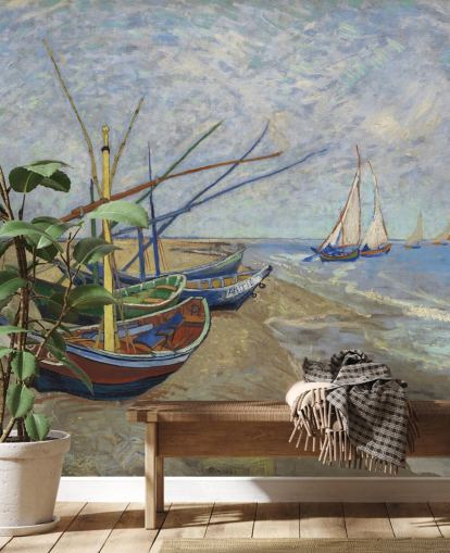 papier peint mural d'art intitulé Fishing Boats on the Beach de Van Gogh pour les cuisines, les salles de bains et les salons papier peint mural d'art intitulé Fishing Boats on the Beach de Van Gogh pour les cuisines, les salles de bains et les salons