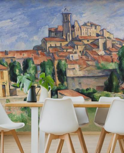 mural de papel pintado de bellas artes llamado Gardanne de Paul Cezanne para dormitorios, salas de estar y comedores