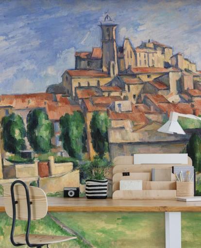 mural de papel pintado de bellas artes llamado Gardanne de Paul Cezanne para dormitorios, salas de estar y comedores
