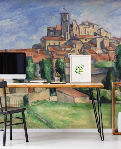 Kunsttapete namens Gardanne von Paul Cezanne für Schlafzimmer, Wohnzimmer und Esszimmer Kunsttapete namens Gardanne von Paul Cezanne für Schlafzimmer, Wohnzimmer und Esszimmer