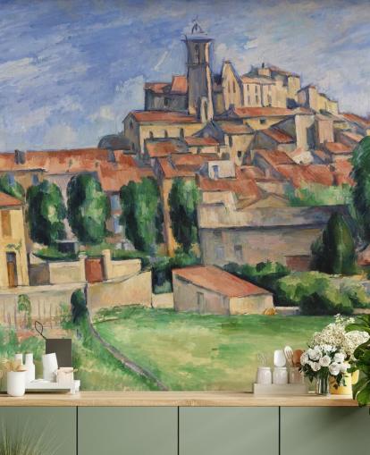 mural de papel pintado de bellas artes llamado Gardanne de Paul Cezanne para dormitorios, salas de estar y comedores mural de papel pintado de bellas artes llamado Gardanne de Paul Cezanne para dormitorios, salas de estar y comedores