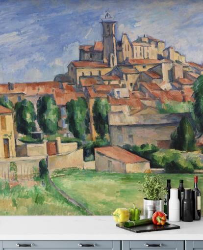 mural de papel pintado de bellas artes llamado Gardanne de Paul Cezanne para dormitorios, salas de estar y comedores