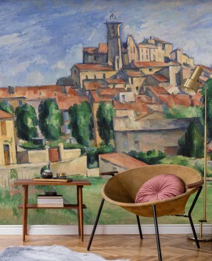mural de papel pintado de bellas artes llamado Gardanne de Paul Cezanne para dormitorios, salas de estar y comedores