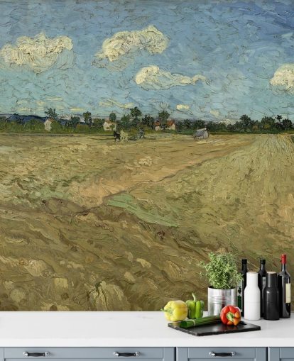 fine art wall mural called The Plowed Field by Vincent van Gogh for bedrooms, living rooms and more